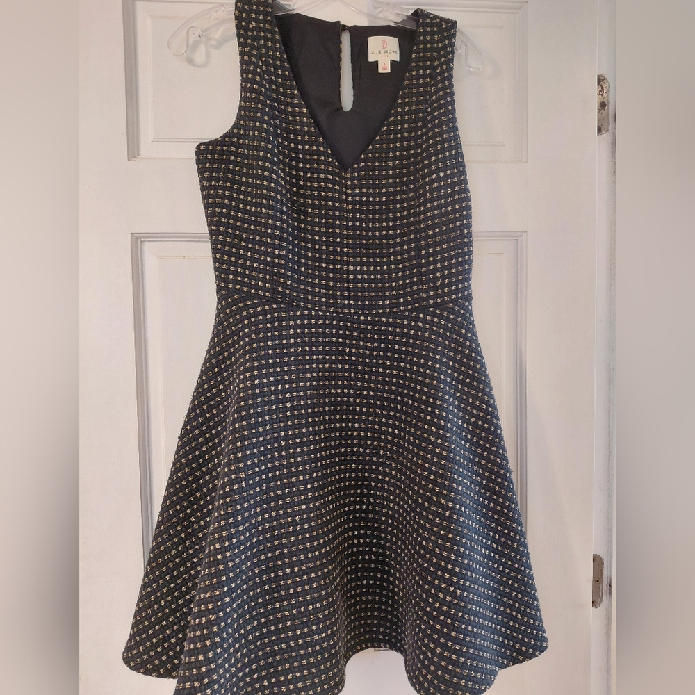 Julie Brown Navy Blue And Gold Tweed Dress